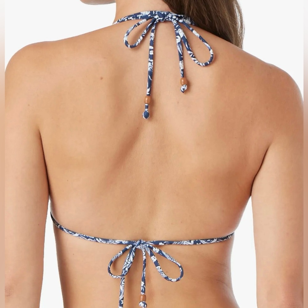 Fair Harbor Navy White Crocodile Triangle Tie String Bikini Top Size Small NWT - Picture 3 of 6